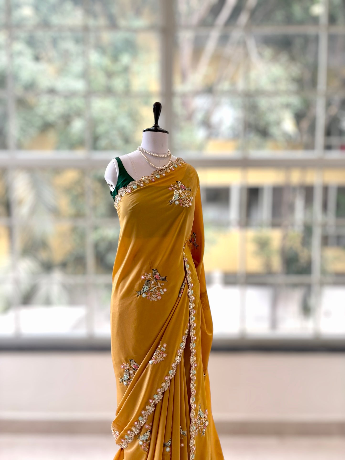 Yellow soft organza embellished saree
