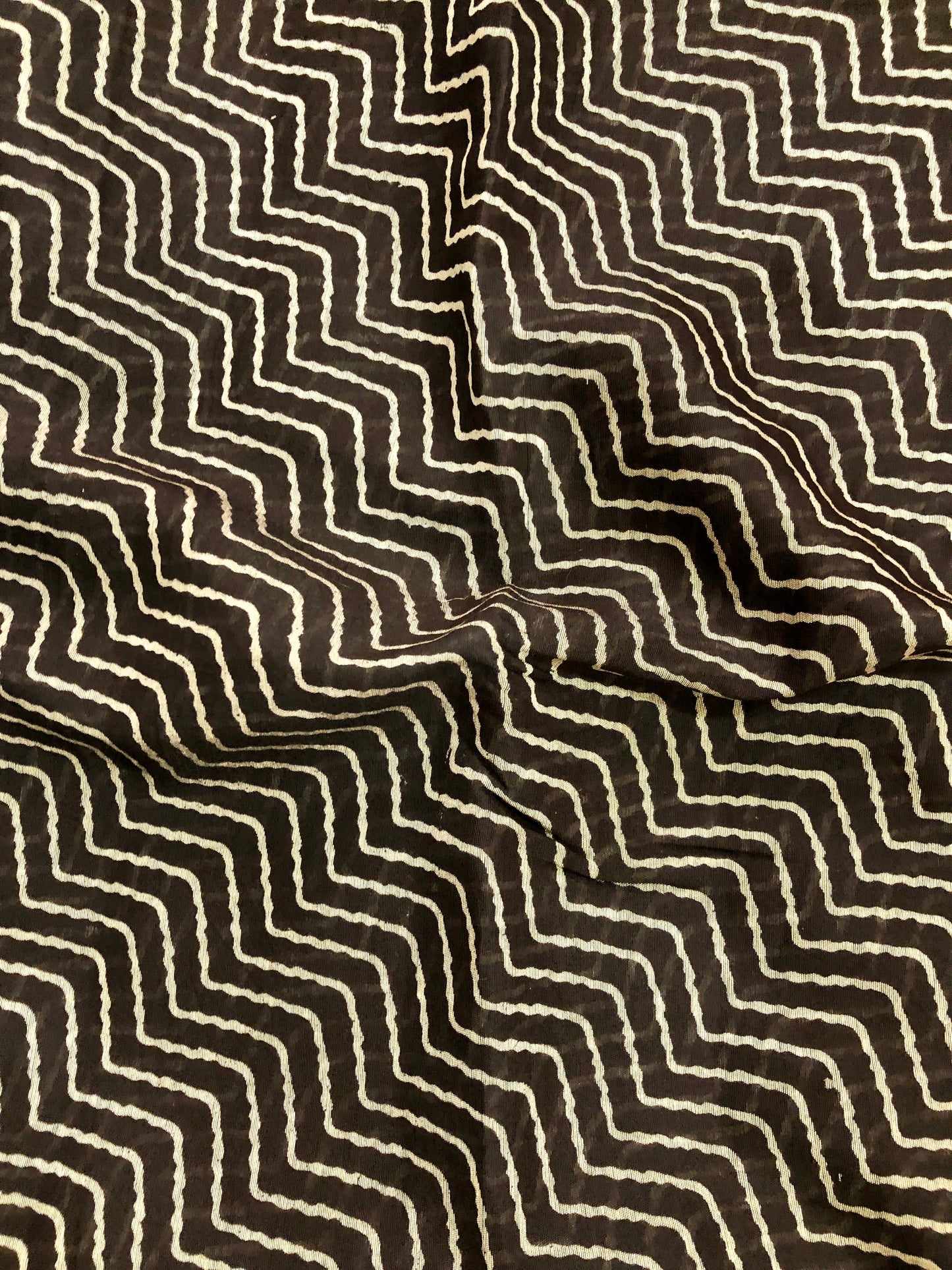 Viscose Cotton Saree - Black zig zag