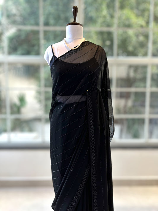 Pure georgette sequins saree - Black