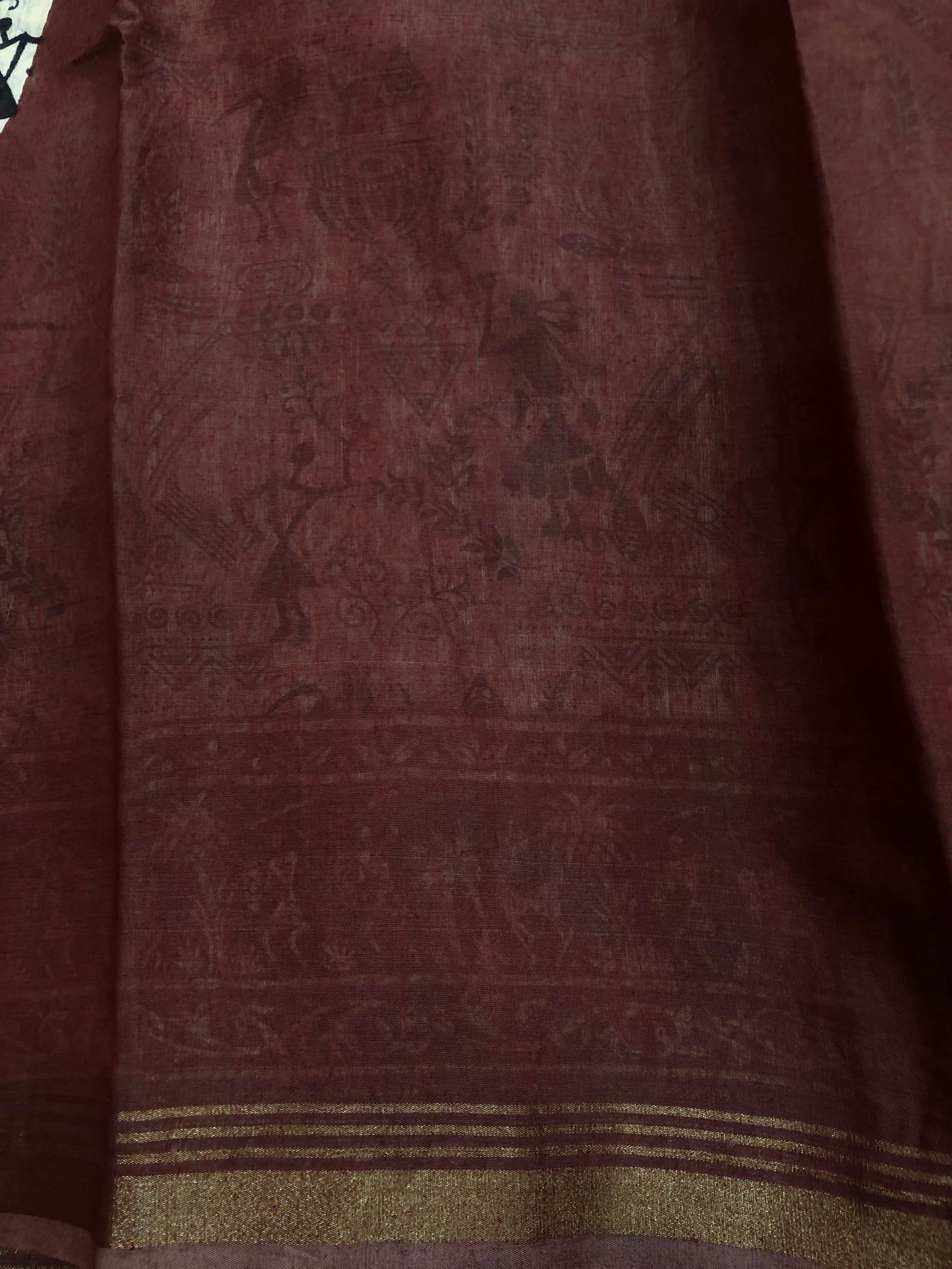 Embroidered Cotton Saree - Brown