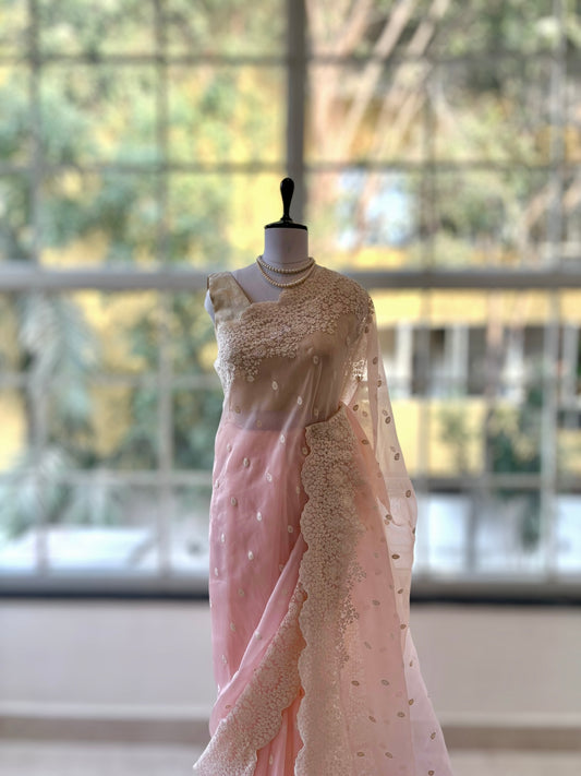 Lucknowi work saree - Baby pink