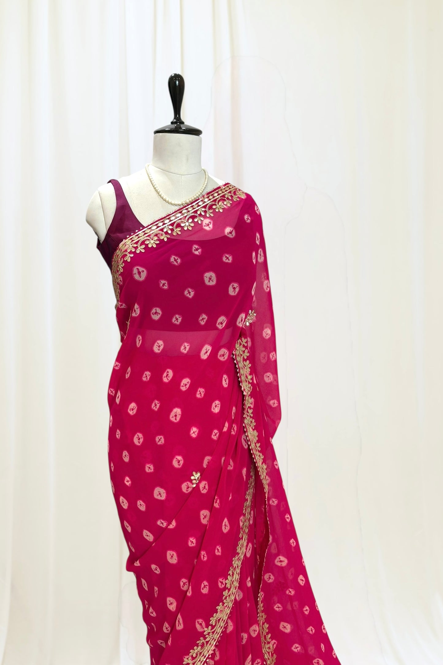 Bandhej georgette saree - Pink