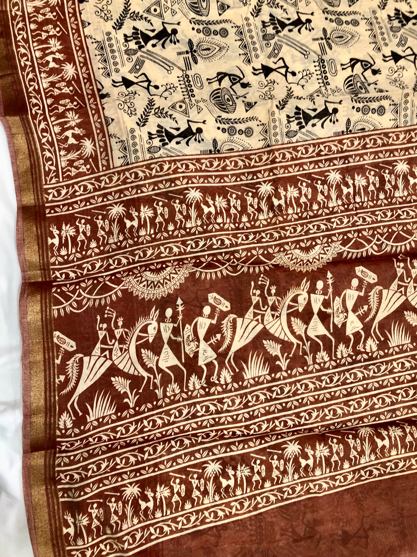 Embroidered Cotton Saree - Brown