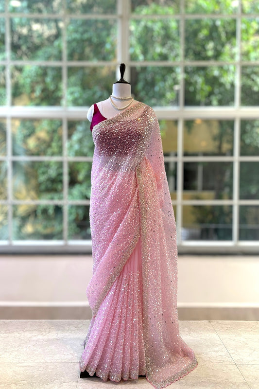 Baby pink imported soft organza saree