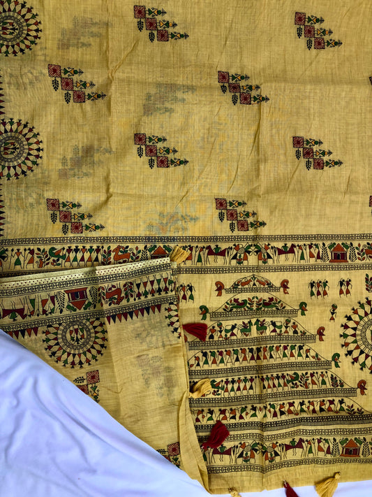 Embroidered Cotton Saree - Yellow