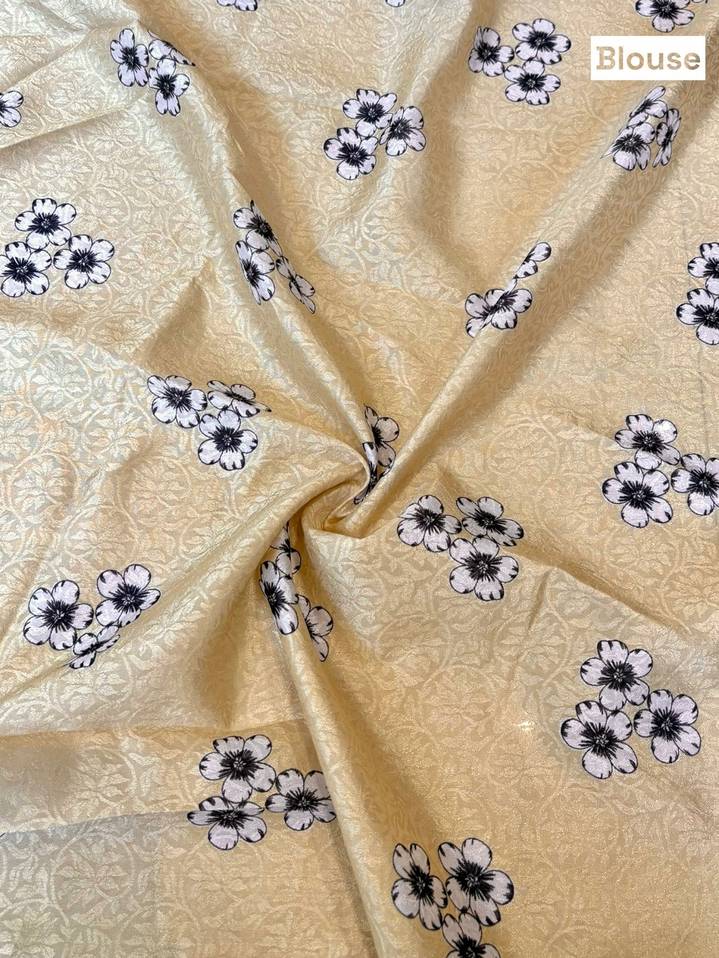 Floral print scallop saree - Lime yellow