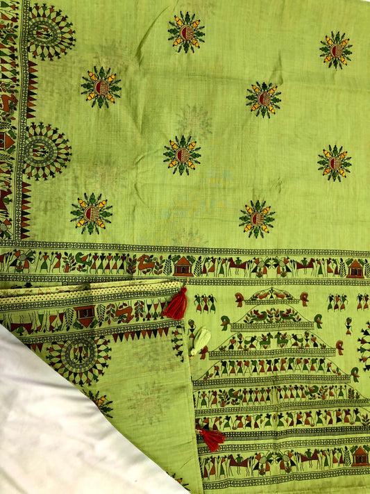 Embroidered Cotton Saree - Green
