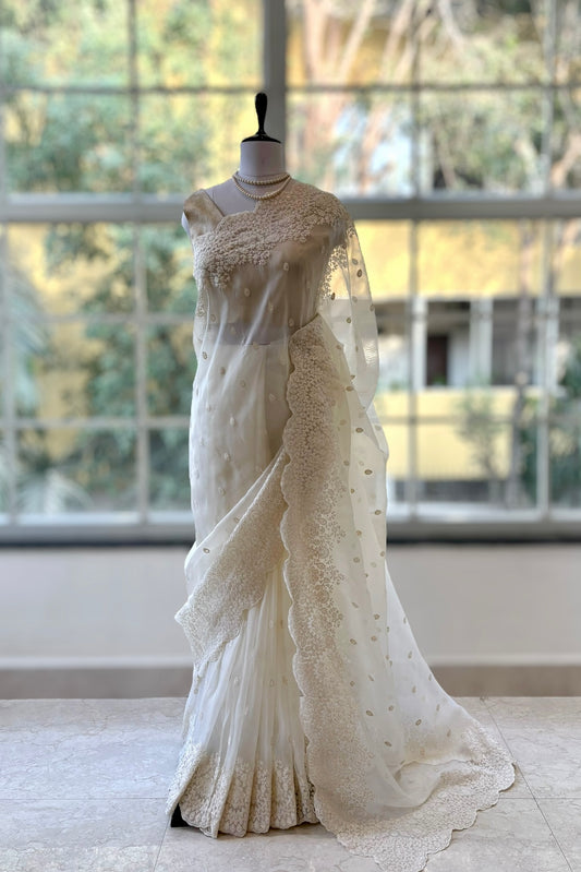 Lucknowi work saree - White