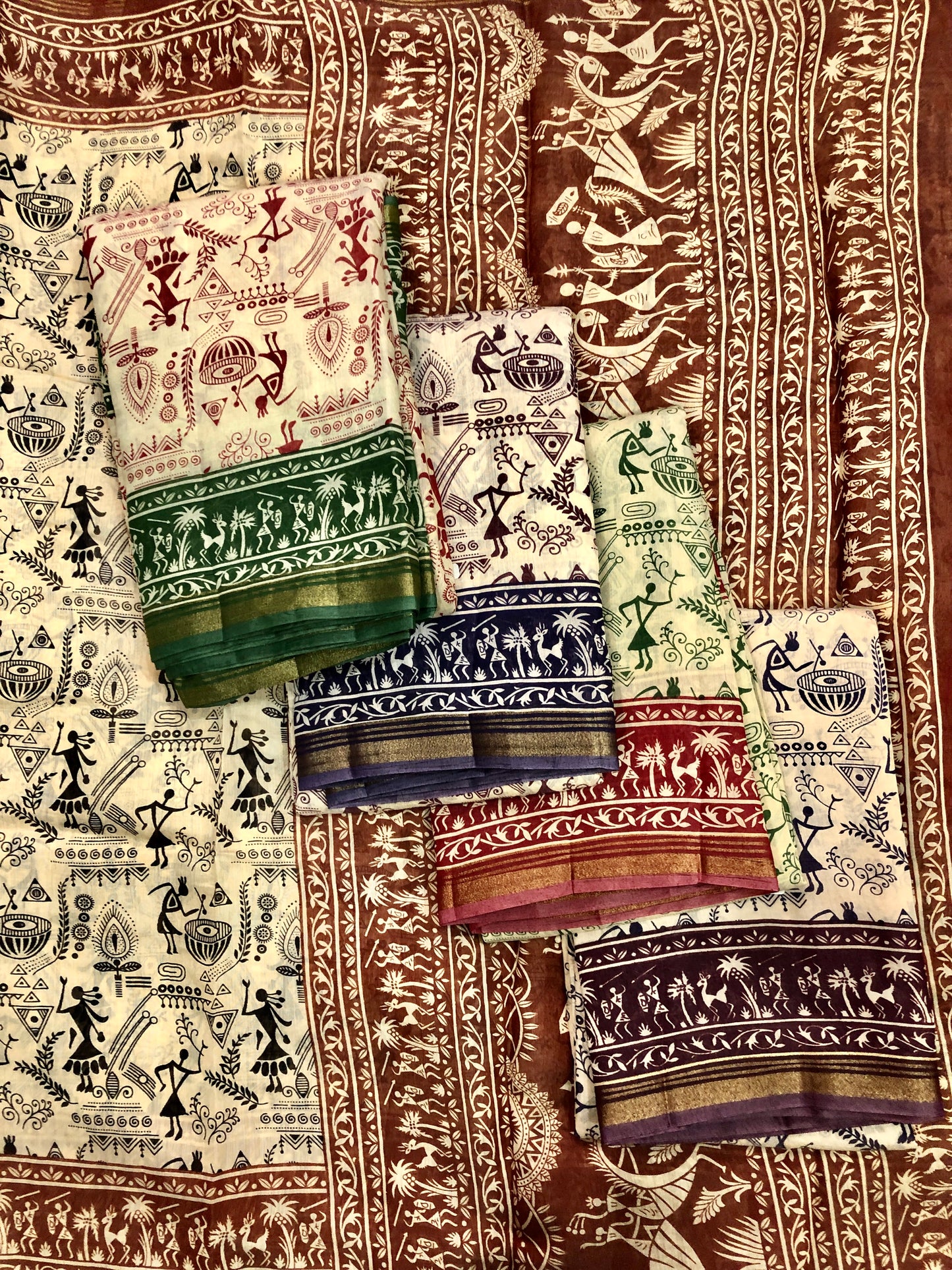 Embroidered Cotton Saree - Brown
