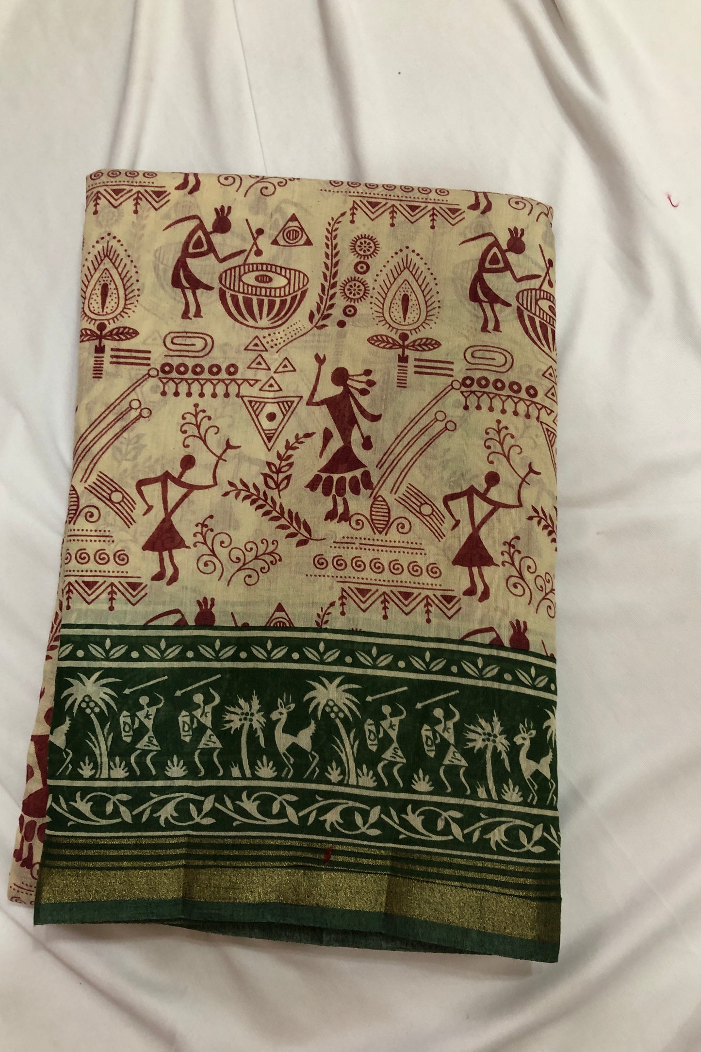 Embroidered Cotton Saree - Green