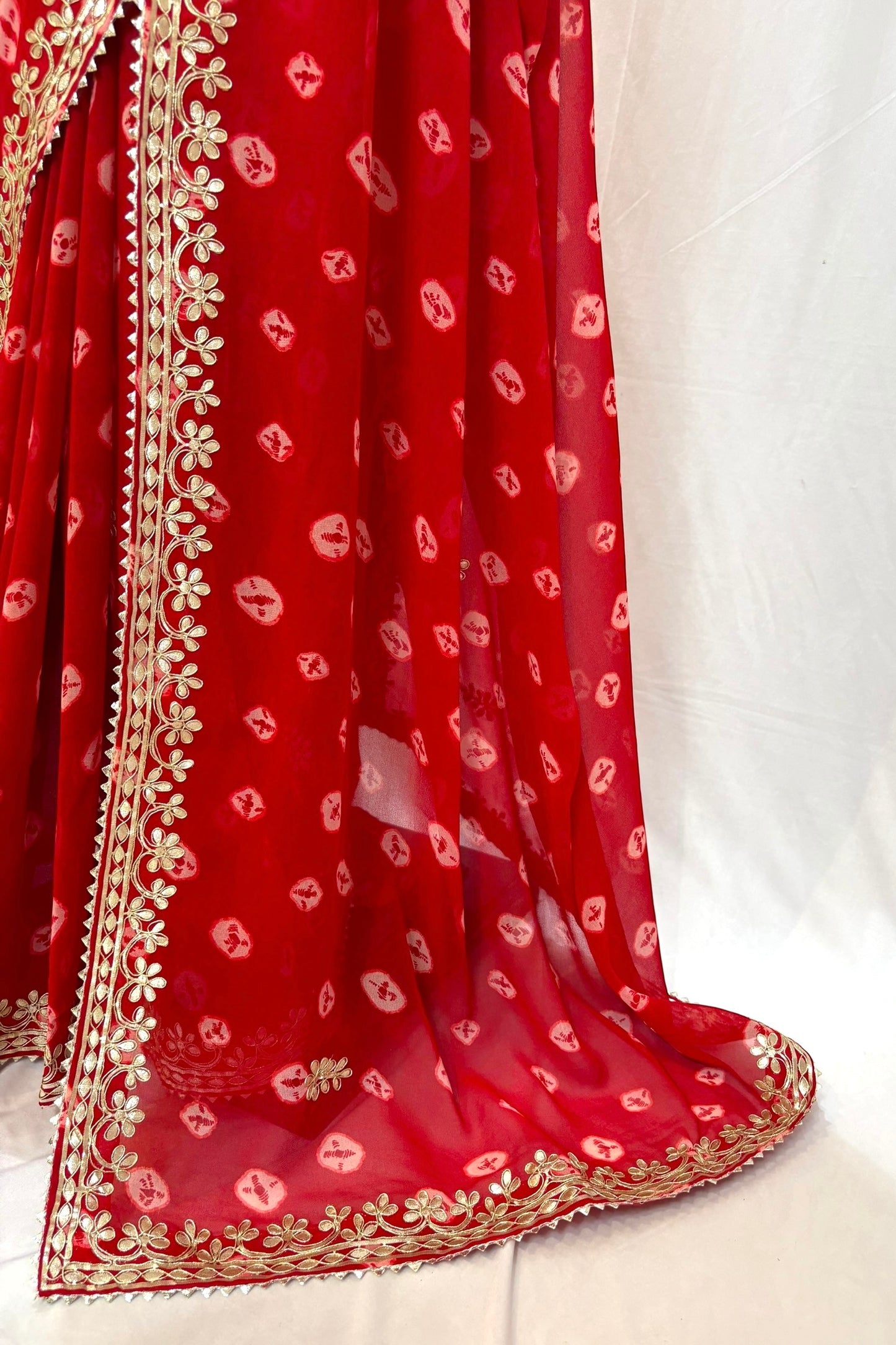 Bandhej georgette saree - Red