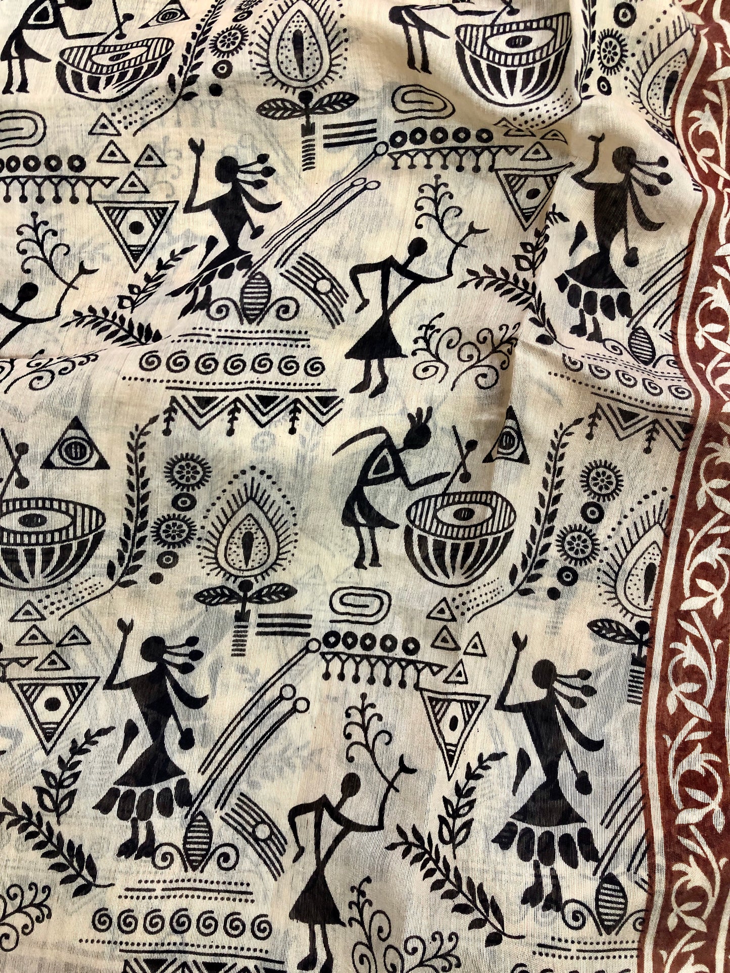 Embroidered Cotton Saree - Brown