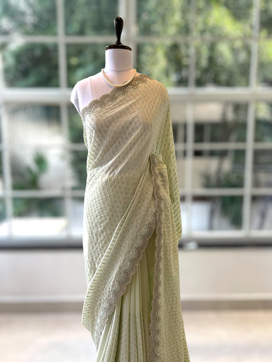 Pure georgette sequins saree - Mint green