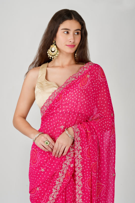 Georgette bandhani saree - Pink