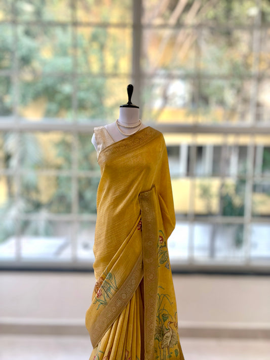 Diamond chiffon saree - Yellow