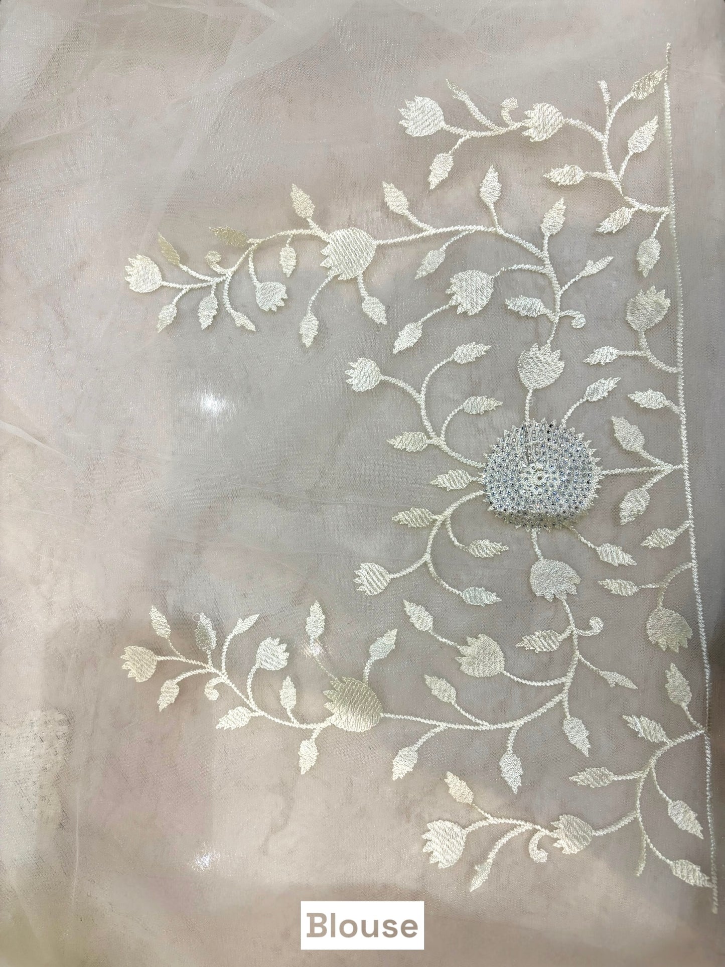 Off white floral net saree