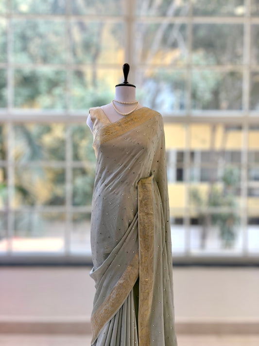 Marble chiffon mirror work saree - Grey
