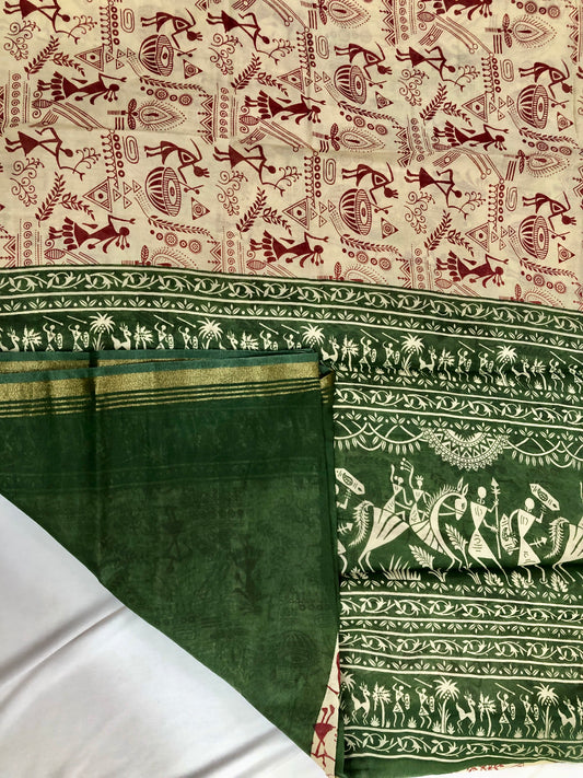 Embroidered Cotton Saree - Green