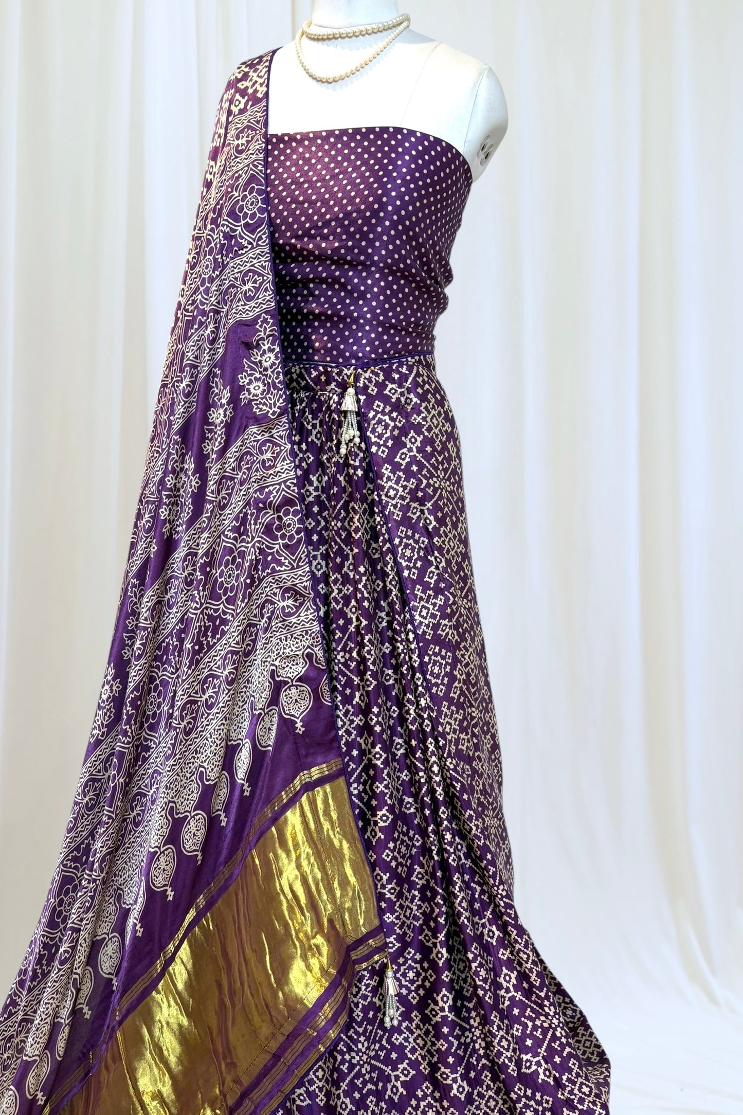 Ajrakh modal silk lehenga - Violet