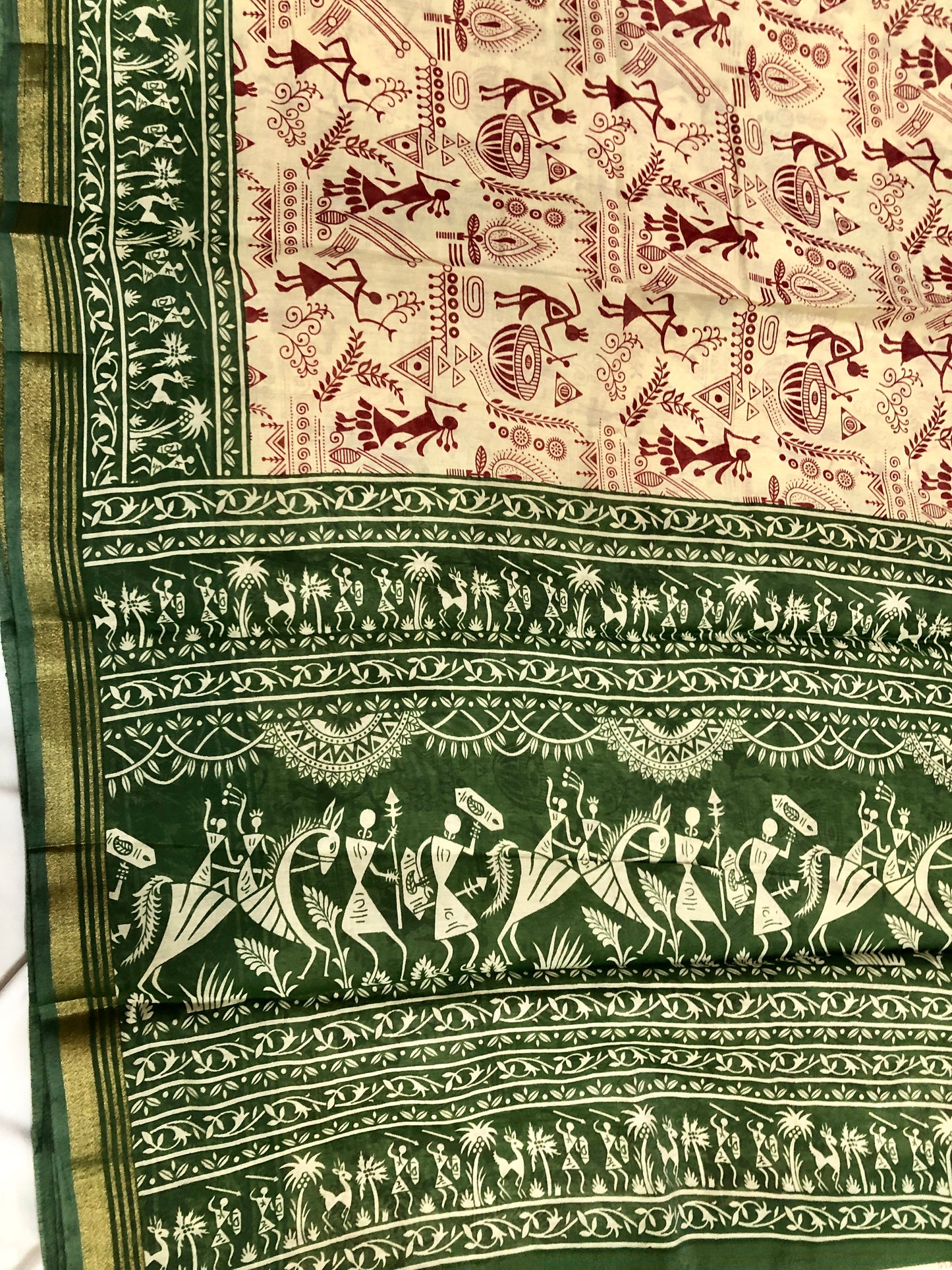 Embroidered Cotton Saree - Green