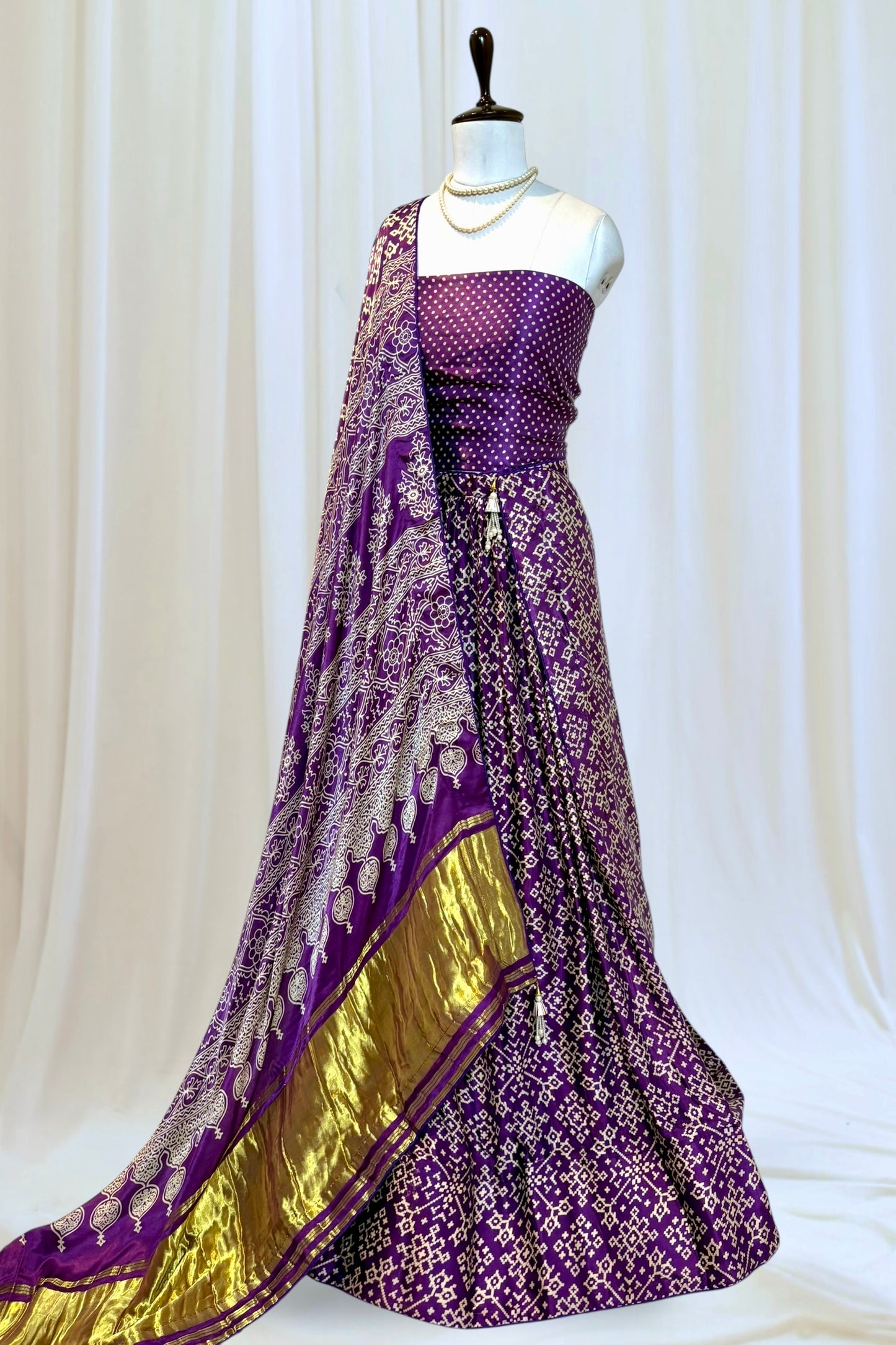 Ajrakh modal silk lehenga - Violet