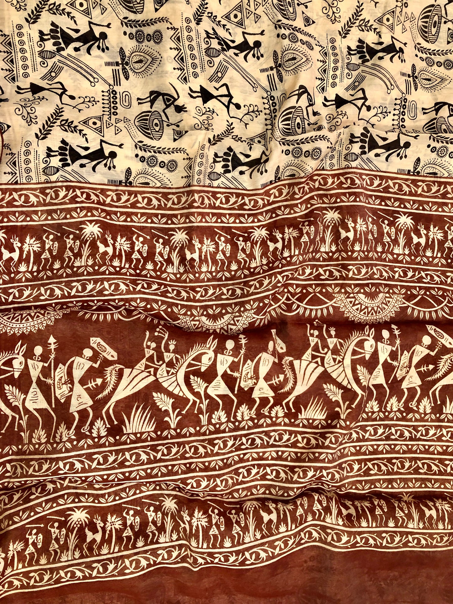 Embroidered Cotton Saree - Brown
