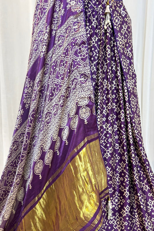 Ajrakh modal silk lehenga - Violet