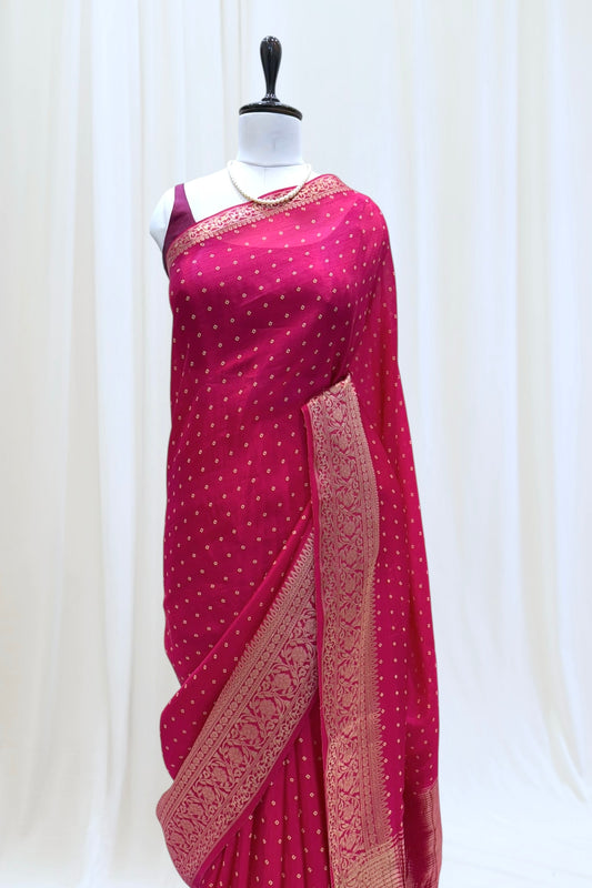 Bandhani print soft organza saree - Pink