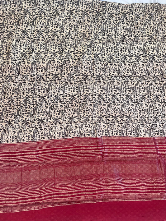 Viscose cotton saree - White