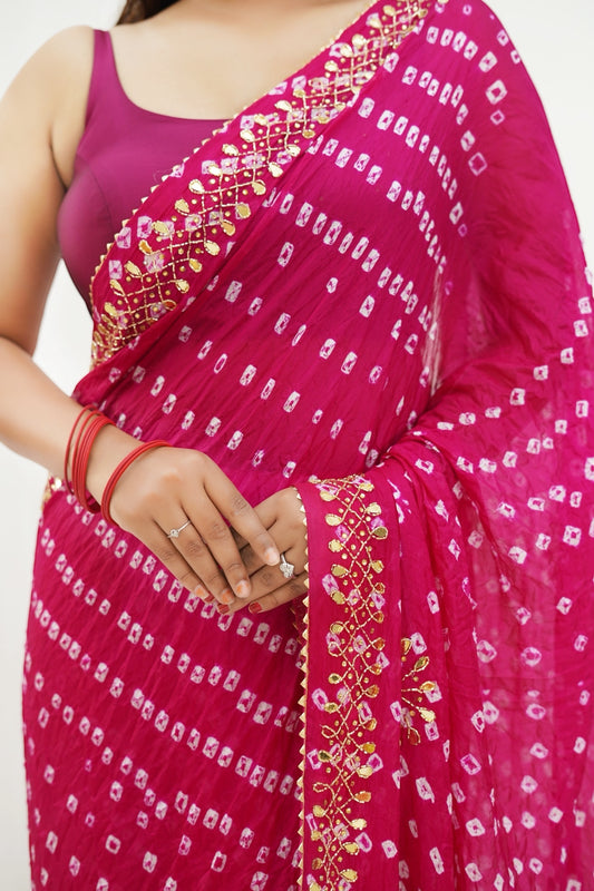Pure viscose bandhani saree - Ruby Pink