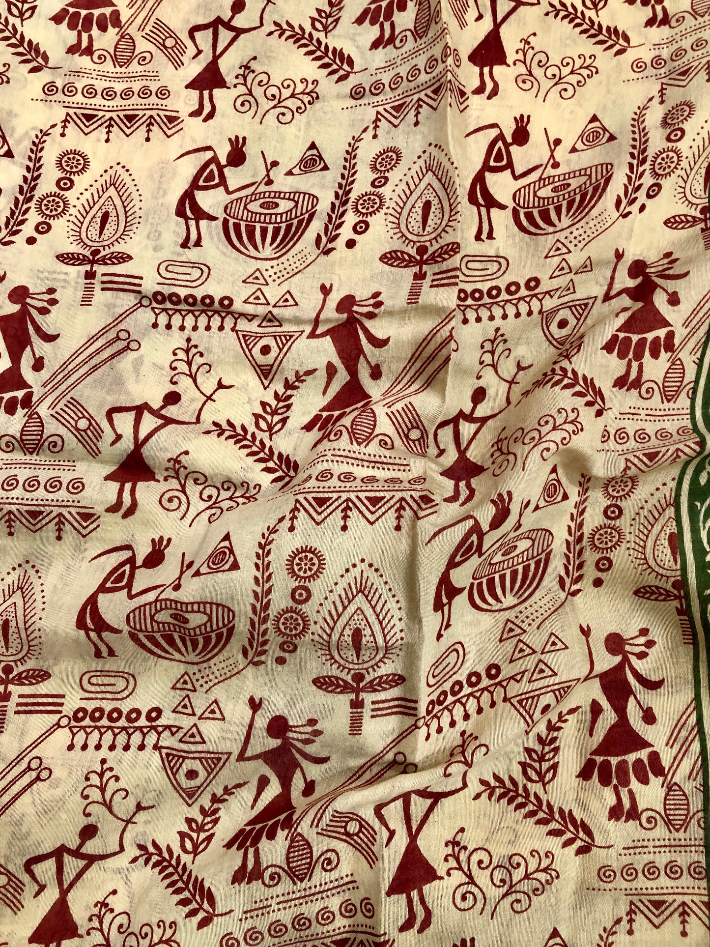 Embroidered Cotton Saree - Green