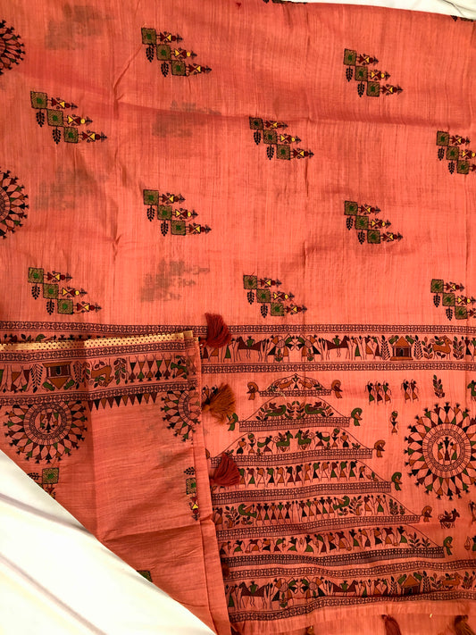 Embroidered Cotton Saree - Red