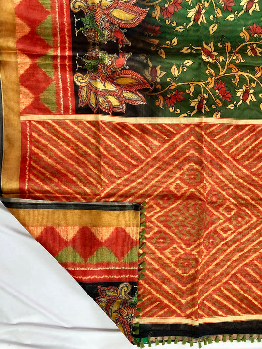 Viscose Cotton Saree - Green