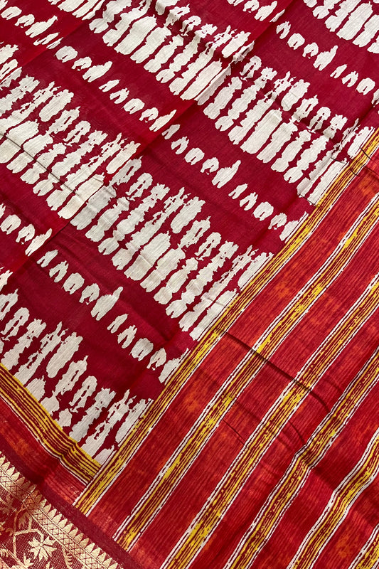 Soft block print saree - Abstract maroon