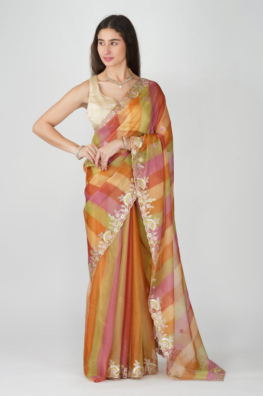 Multicolour designer organza saree