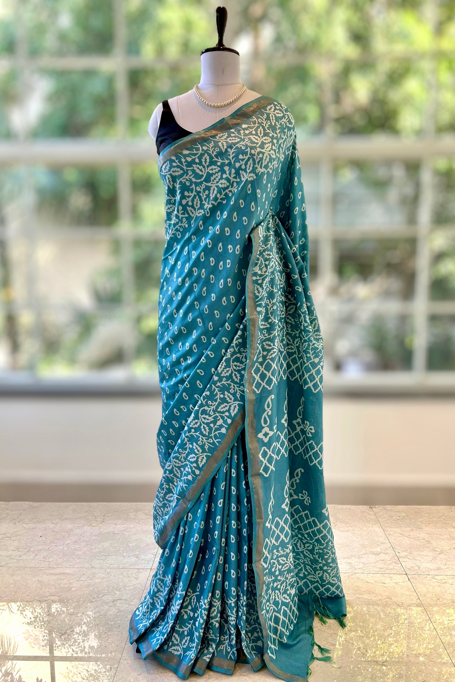 Muslin cotton saree - Powder Blue