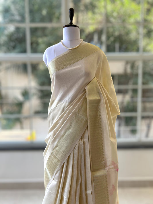 Lotus handloom saree - Beige