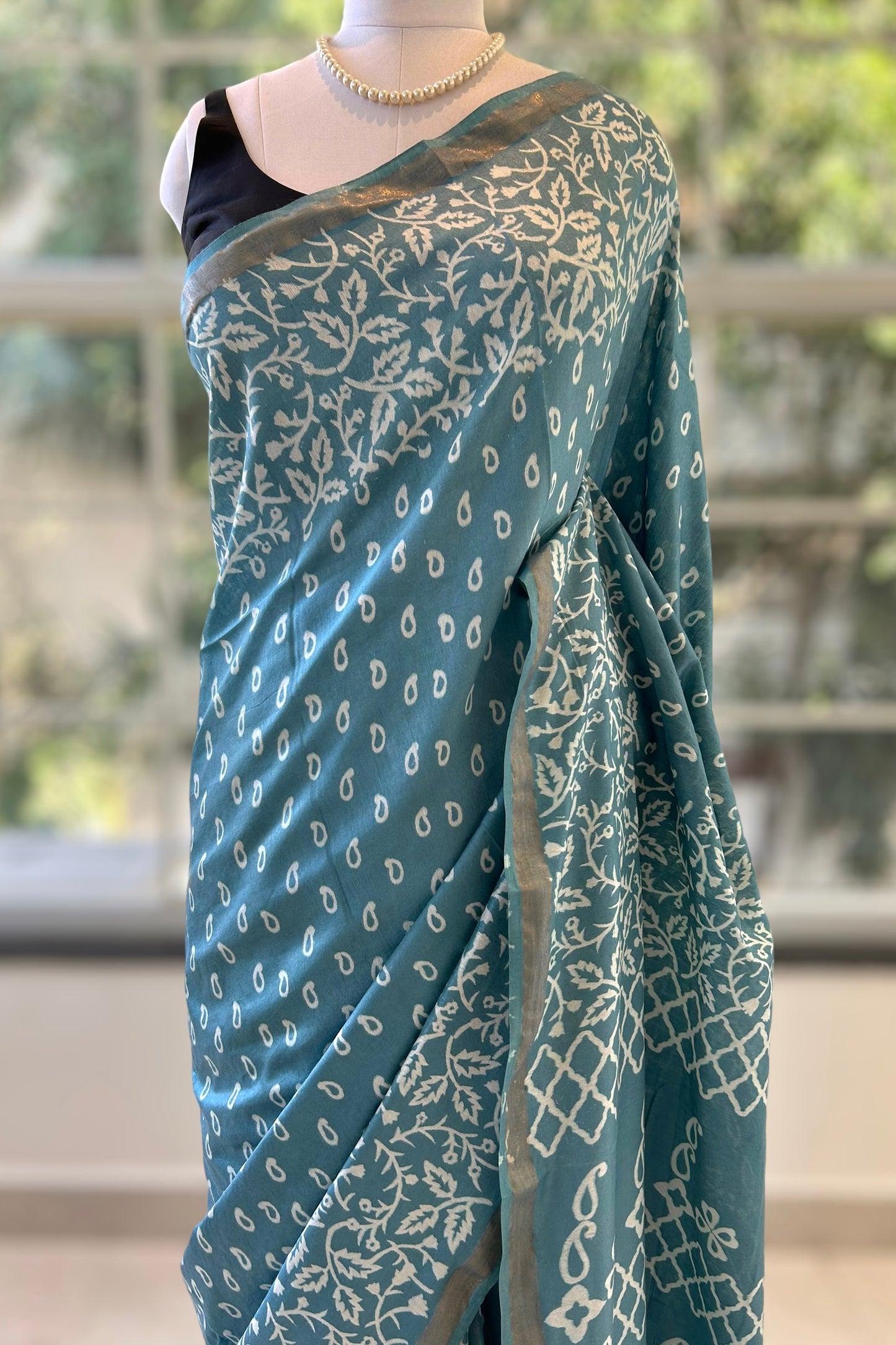 Muslin cotton saree - Powder Blue