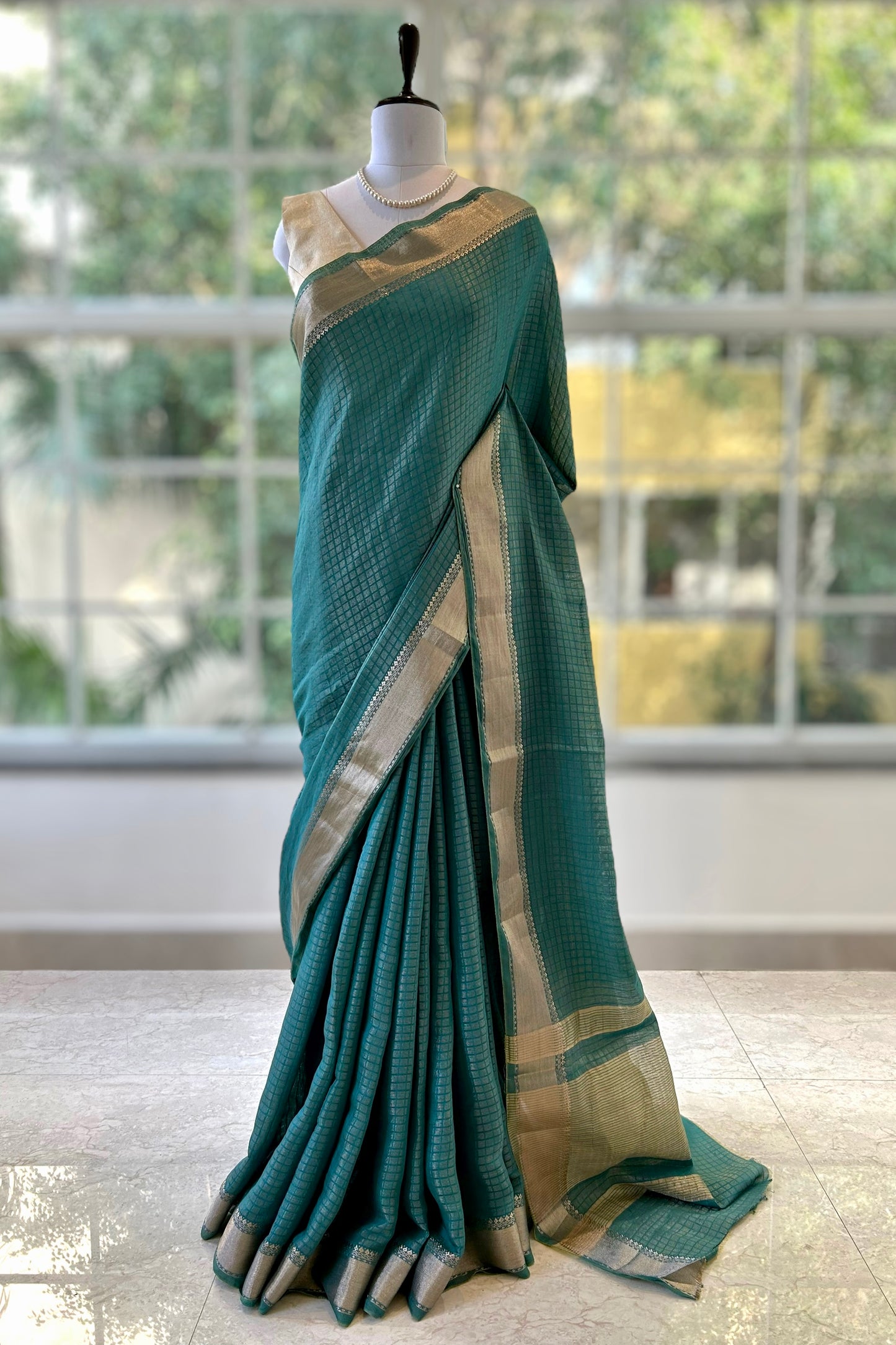 Zari chanderi cotton saree - Rama