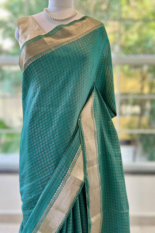 Zari chanderi cotton saree - Rama