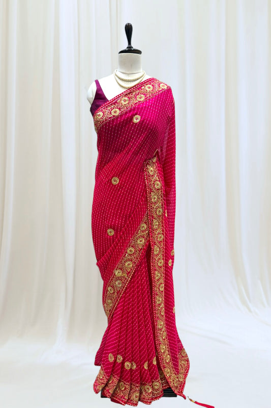Pink motra zari georgette saree