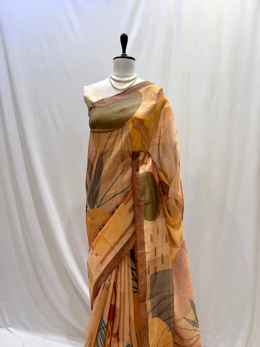 Abstract print saree - Orange