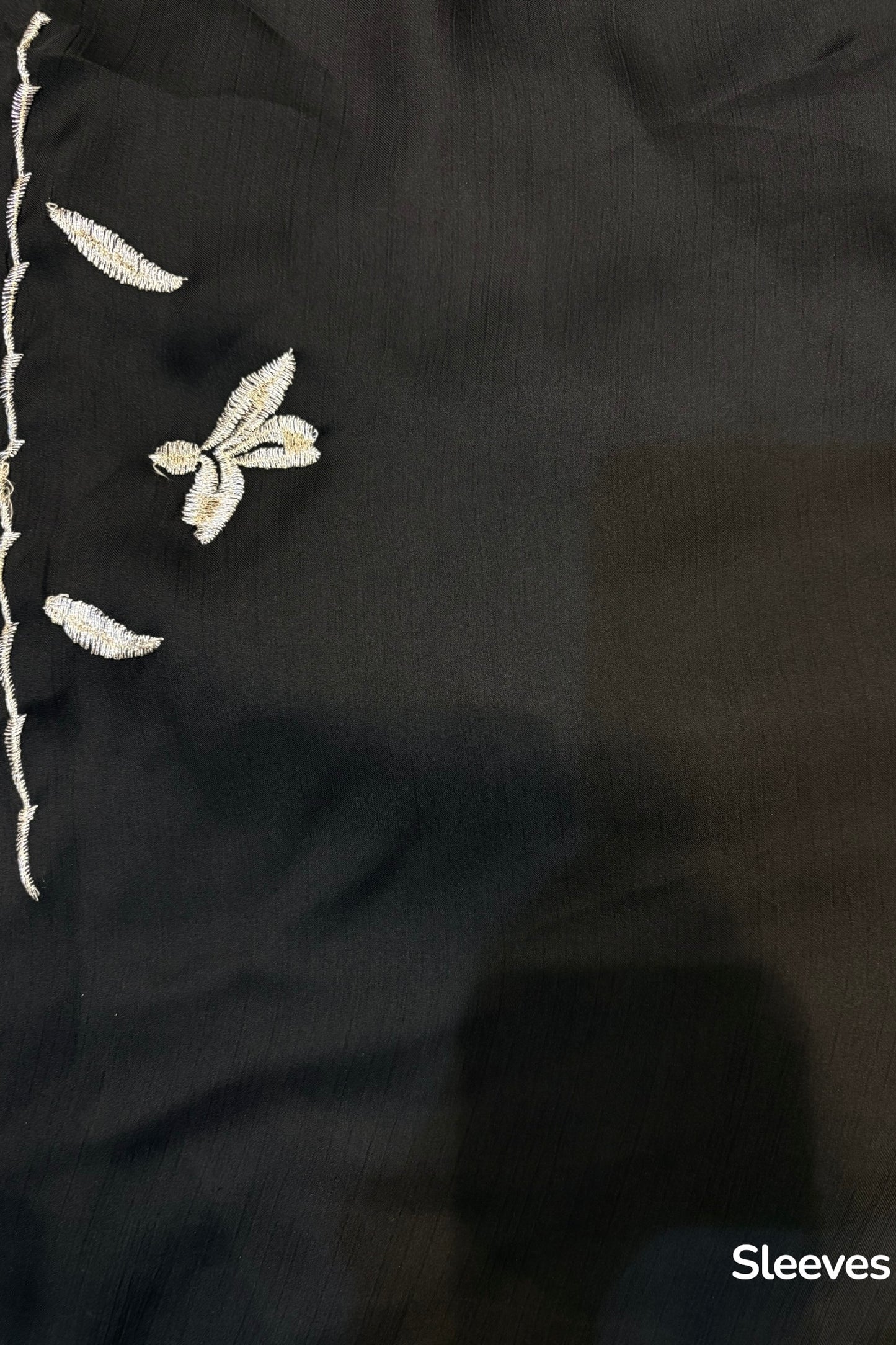 Floral embellished chiffon saree - Black leafy