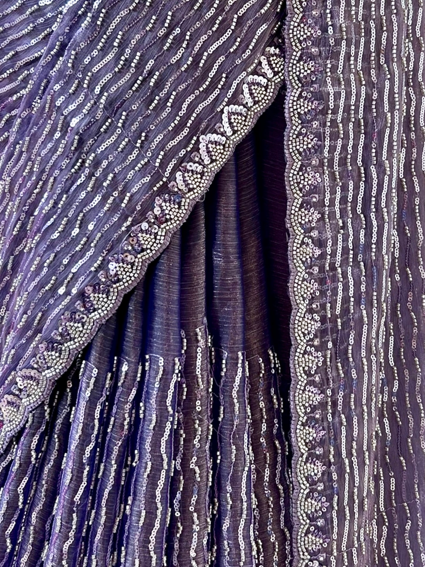 Shimmer chiffon embellished saree - Purple