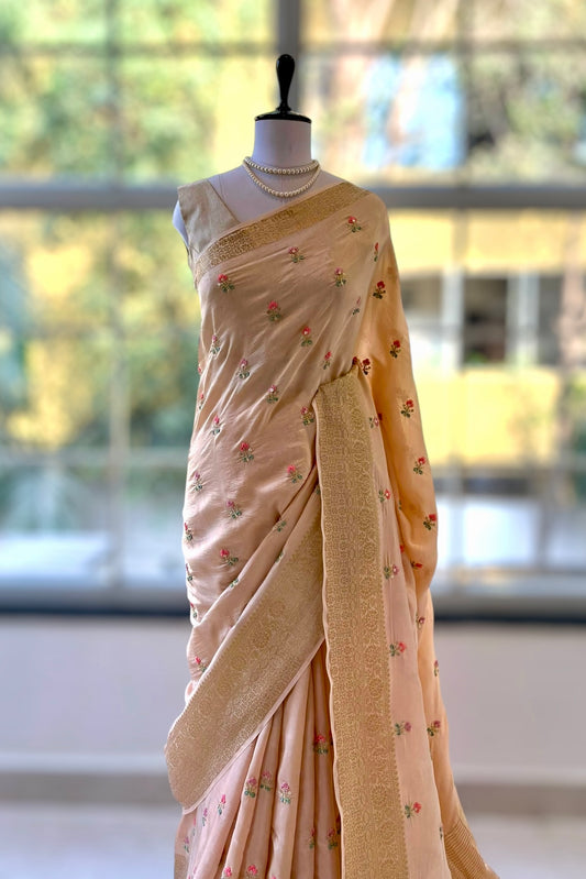Dola silk embroidered saree - Golden