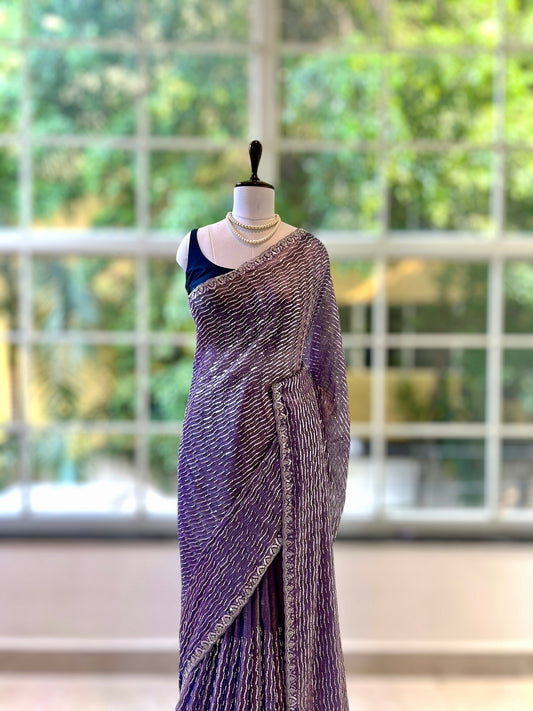 Shimmer chiffon embellished saree - Purple