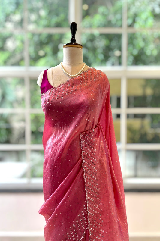 Soft organza cutwork saree - Pink