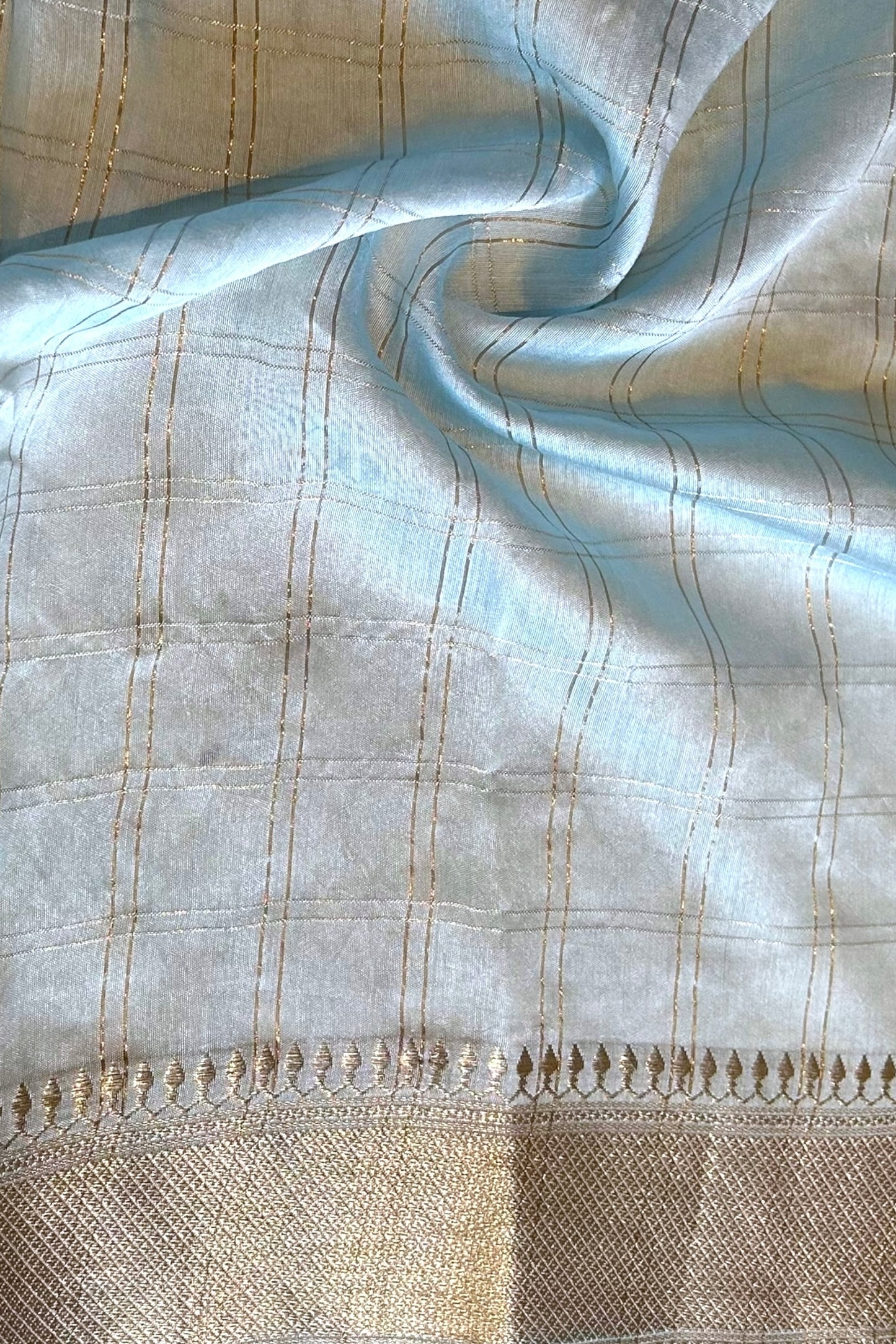 Soft embroidered zari cotton saree - Powder Blue