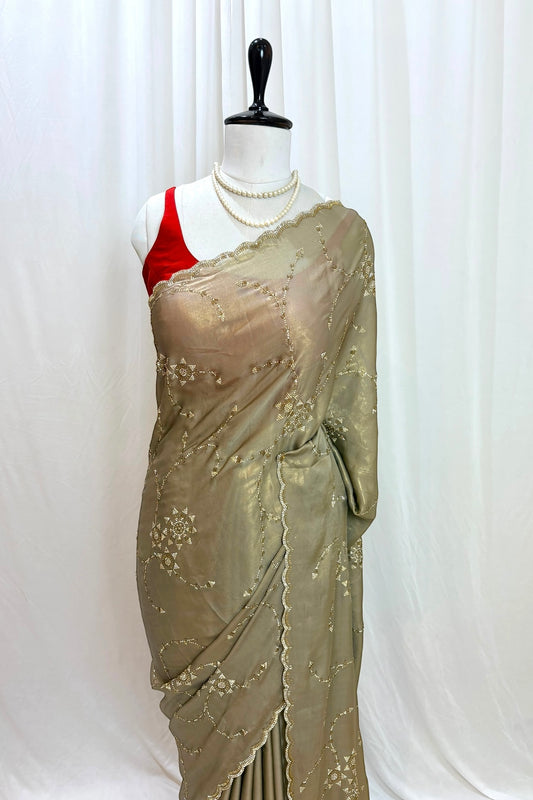 Golden foil embellished saree