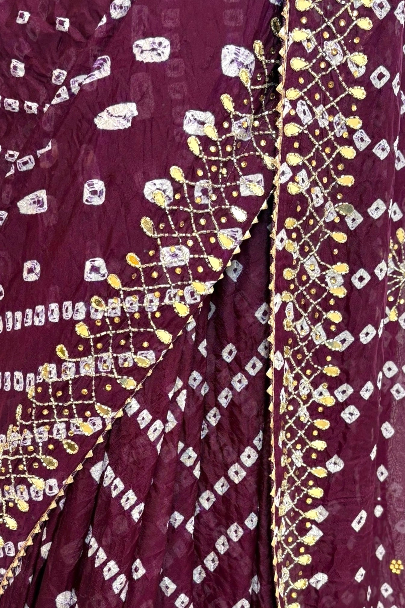 Pure viscose bandhani saree - Wine